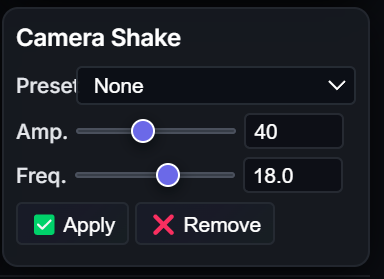 Camera Shake Presets Panel