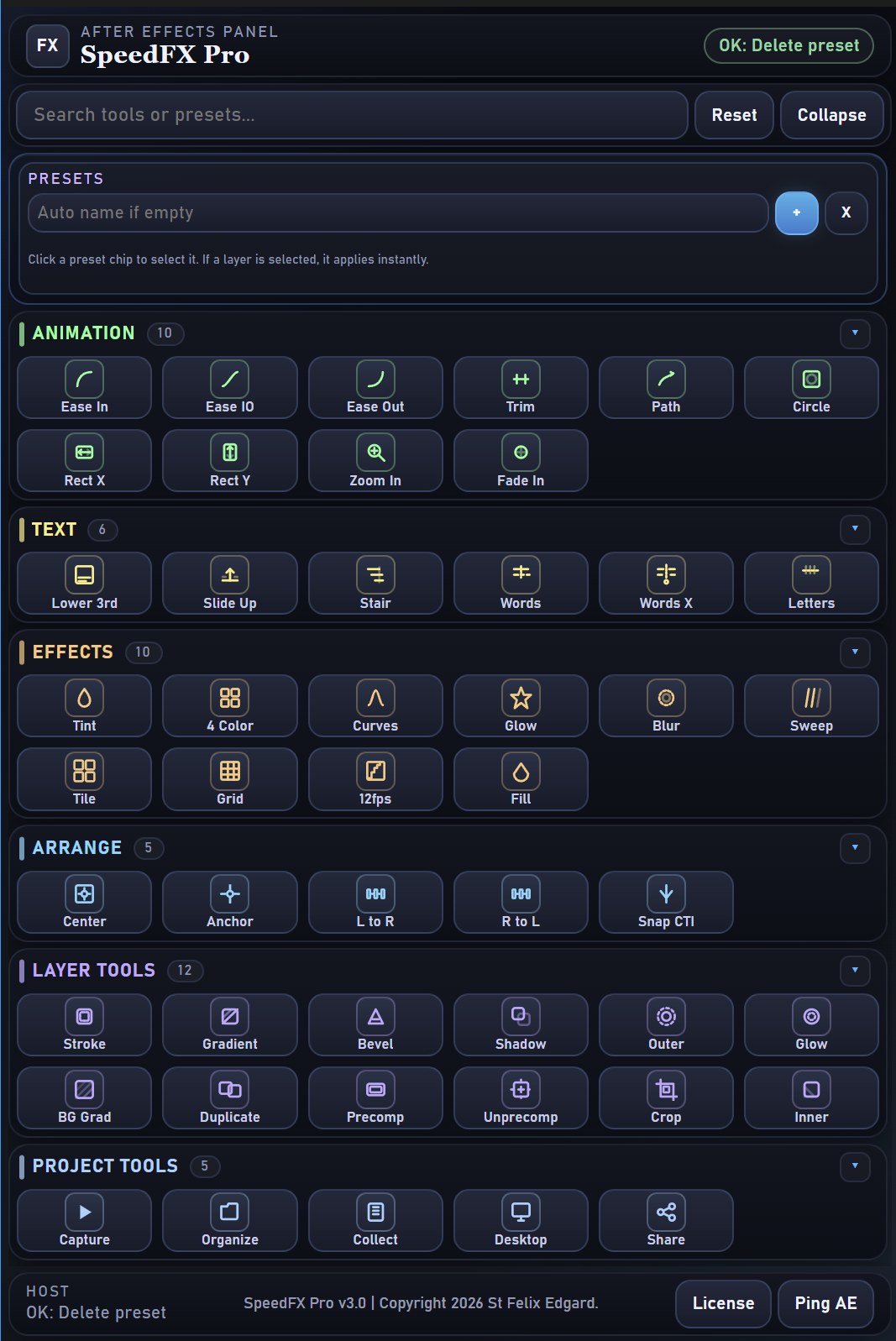 The SpeedFX Pro panel in After Effects